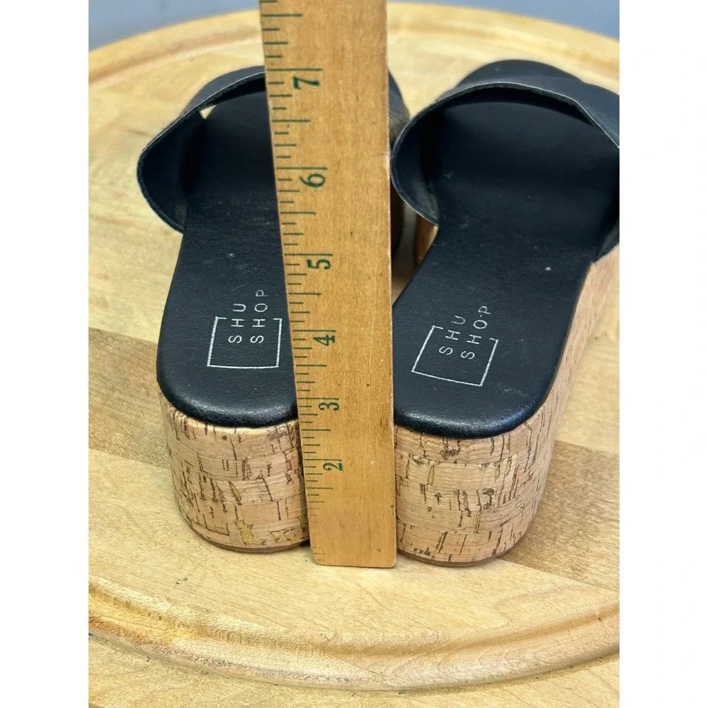 Shu Shop Platform Slides Womens 7.5‎ Black Milagros Snakeskin Cork Wedge Sandals
